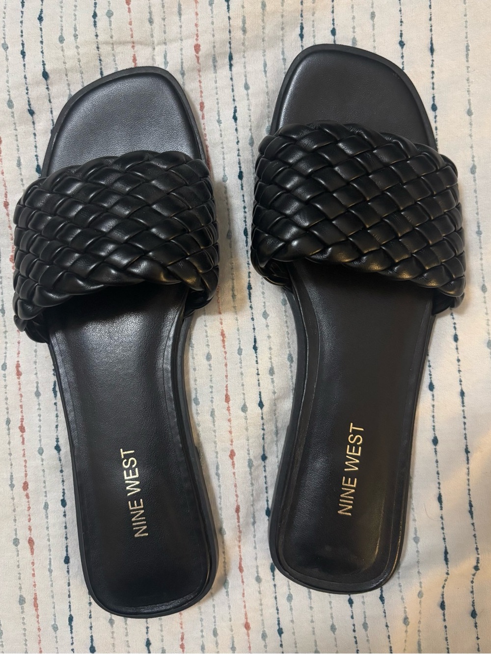 Nine West Black Braided Slide Sandals - like new